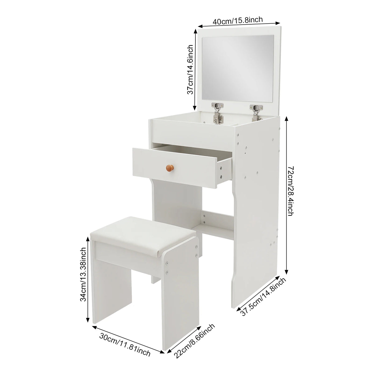 Bymaocar Compact Vanity Dressing Table With Mirror And Stool