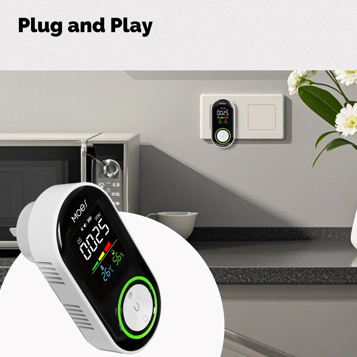 Moes Plug In Carbon Monoxide Detector With Temperature And Humidity