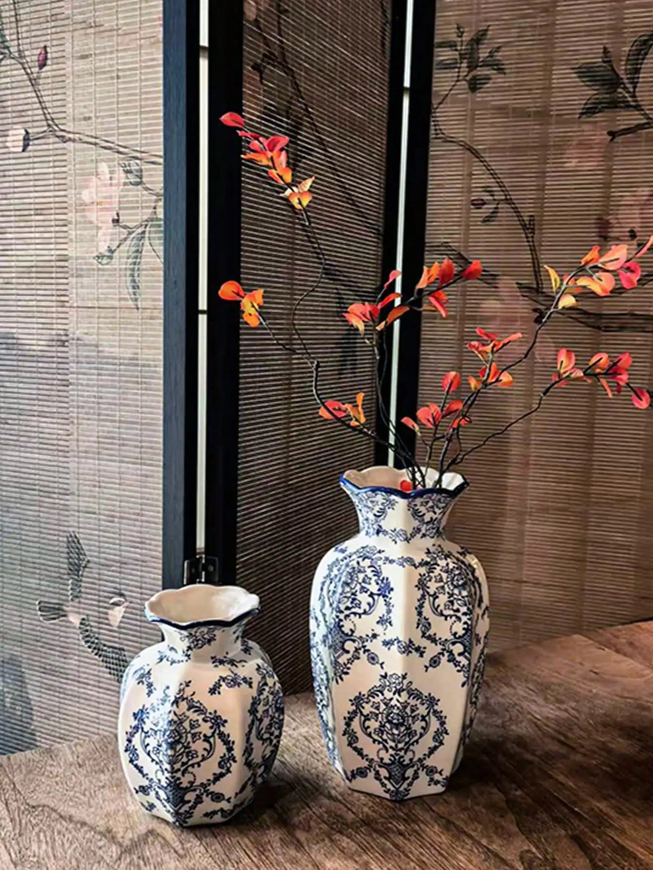 Porcelain Flower Vase, Chinese Retro Style Decor For Living Room