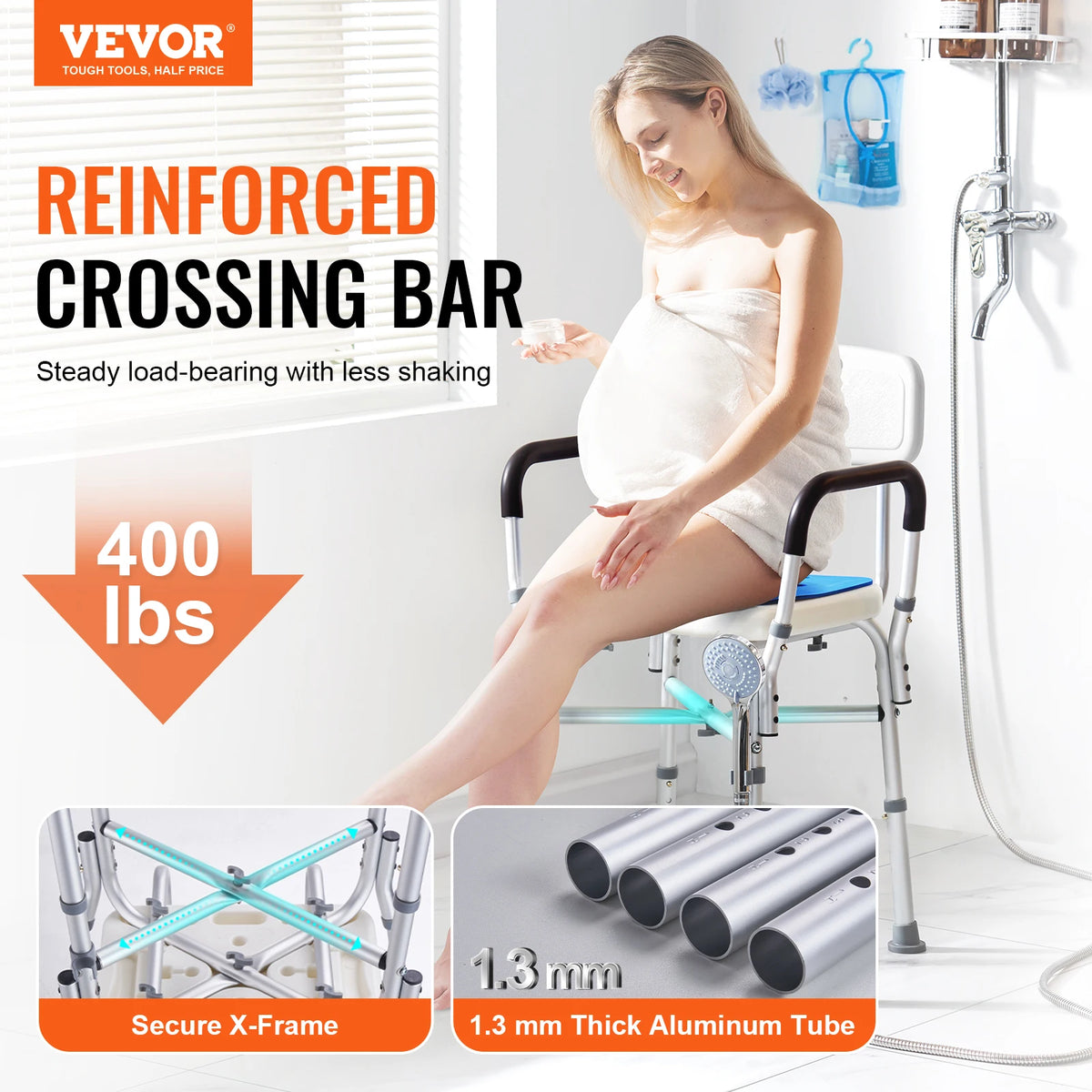 Adjustable Height Shower Chair Bench Seat Bathtub Support 400 Lbs