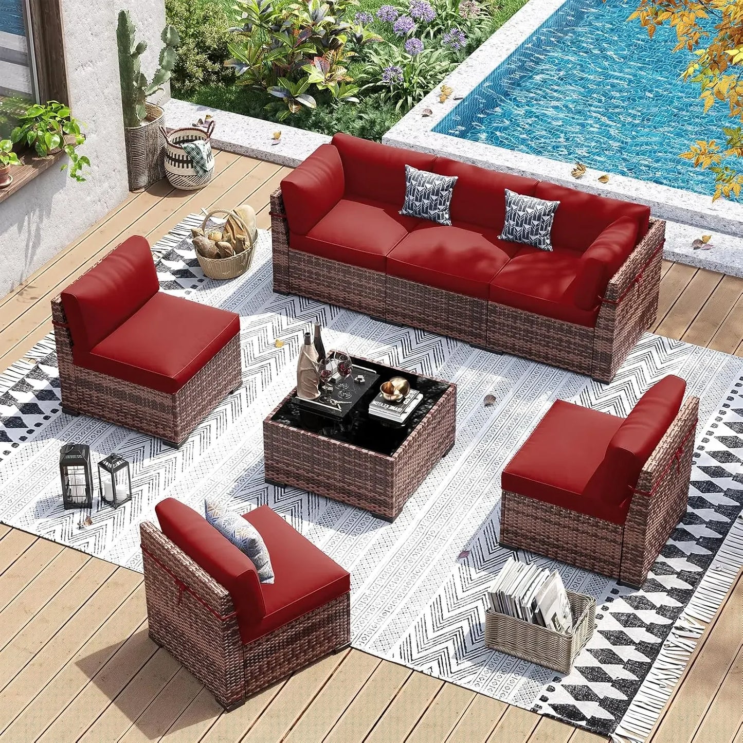 Patio Furniture Set Wicker Sectional Sofa With Tea Table Outdoor