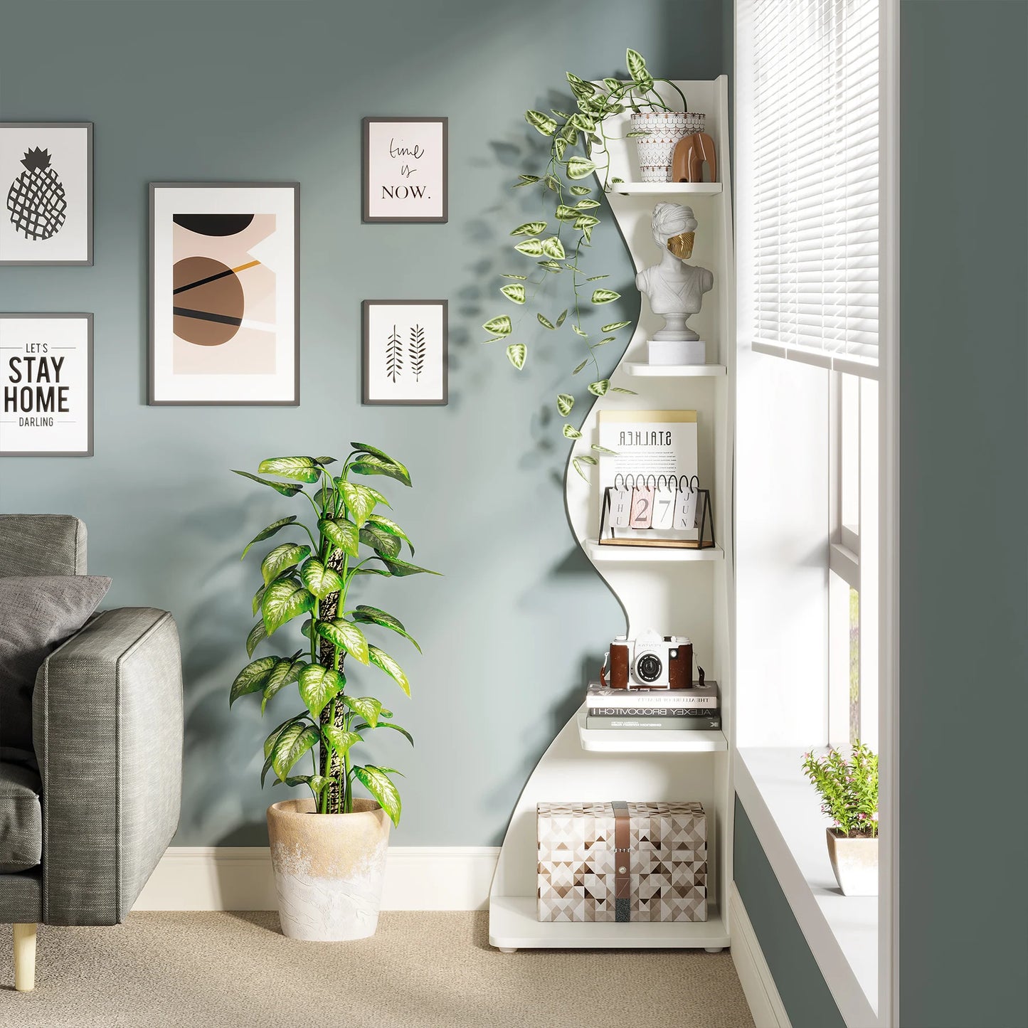 Tribesigns 5 Tier Corner Shelf Modern Wall Bookcase Storage Rack