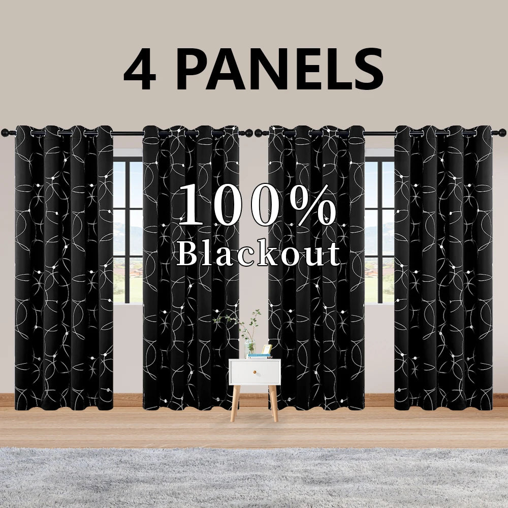 4-Pack Blackout Curtain Panels With Foil Circle Dot Print