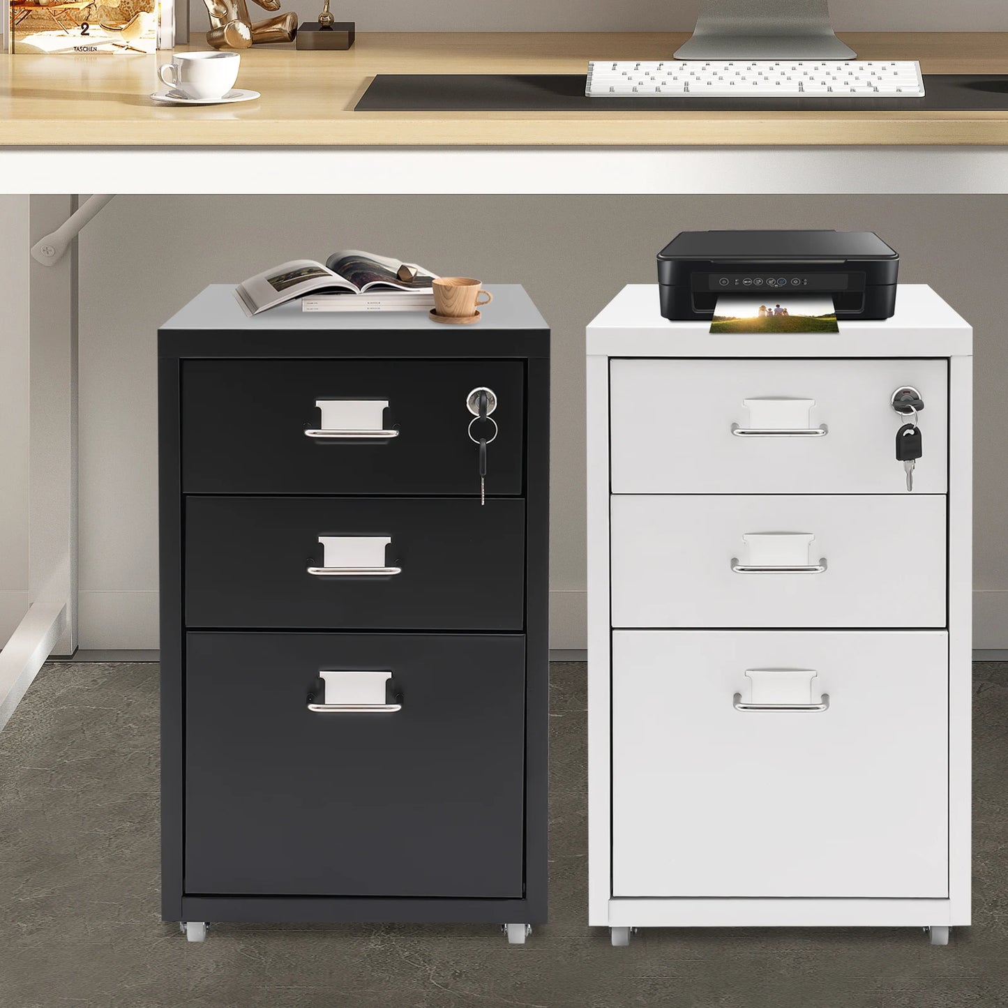Bymaocar 3 Tier Vertical Metal File Cabinet With Lock Mobile