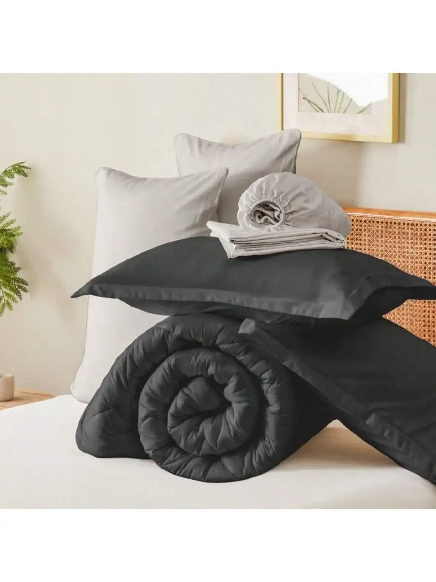 Solid Quilted Comforter Set All Seasons Lightweight Bedding