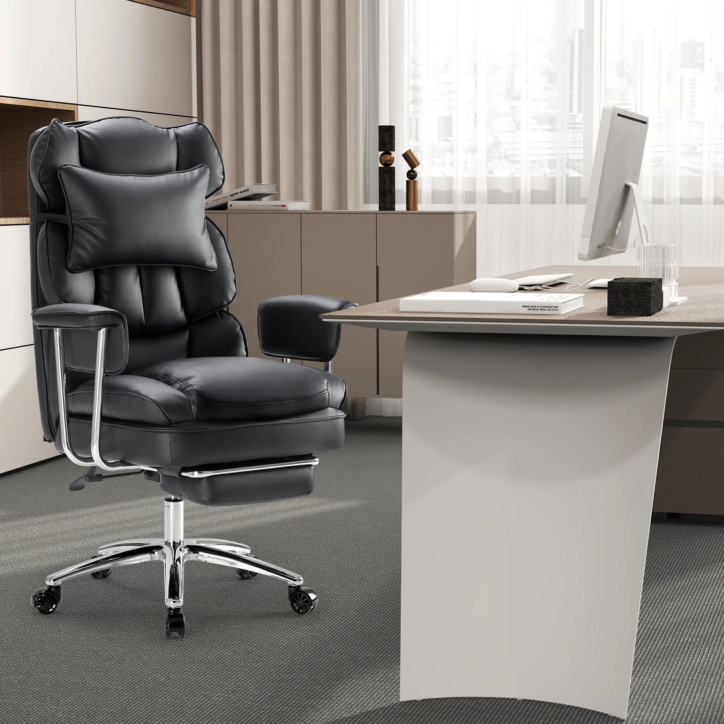 JHK PU Leather Ergonomic Office Chair With Footrest Lumbar Support