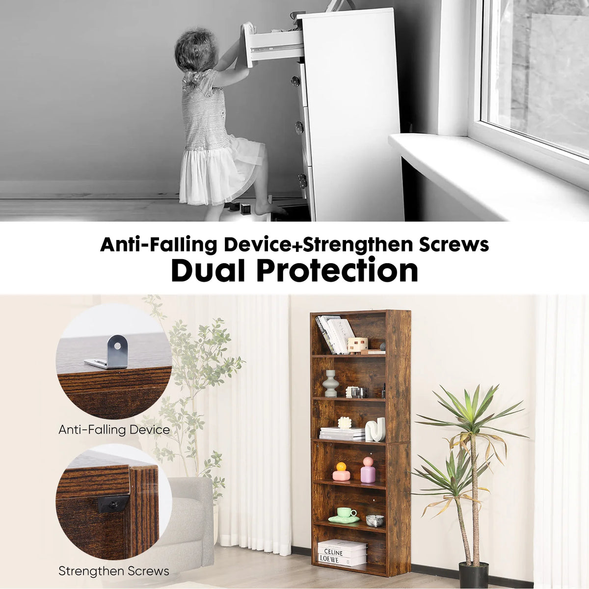 JHK Modern Wooden Bookcase Floor Standing Open Shelf Storage Unit