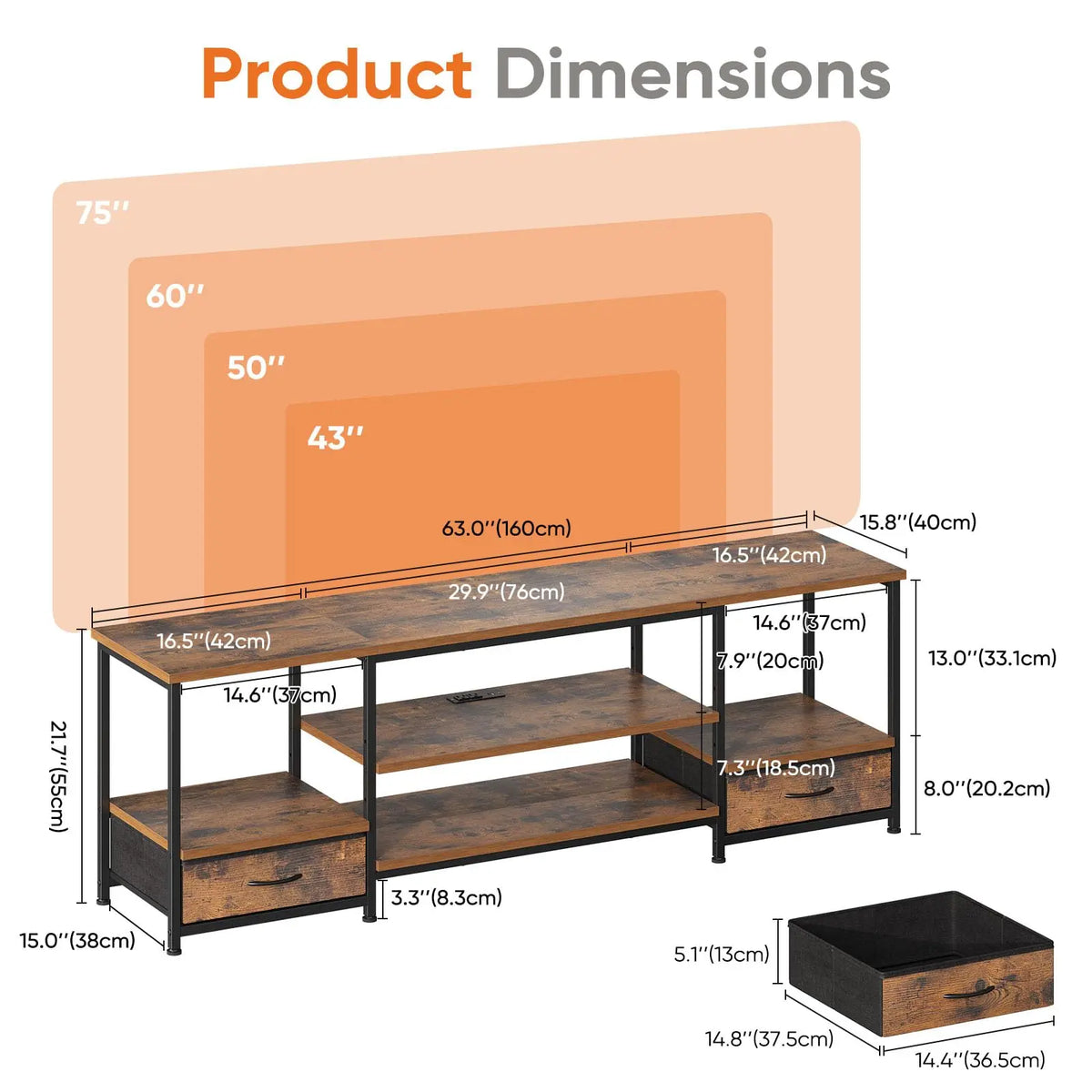 JHK Wooden TV Stand With Adjustable Shelf And Media Console