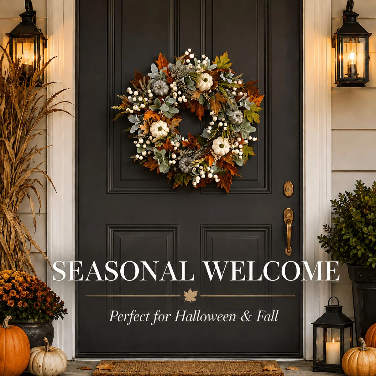 Artificial Peony And Pumpkin Wreath With Leaves And Berries