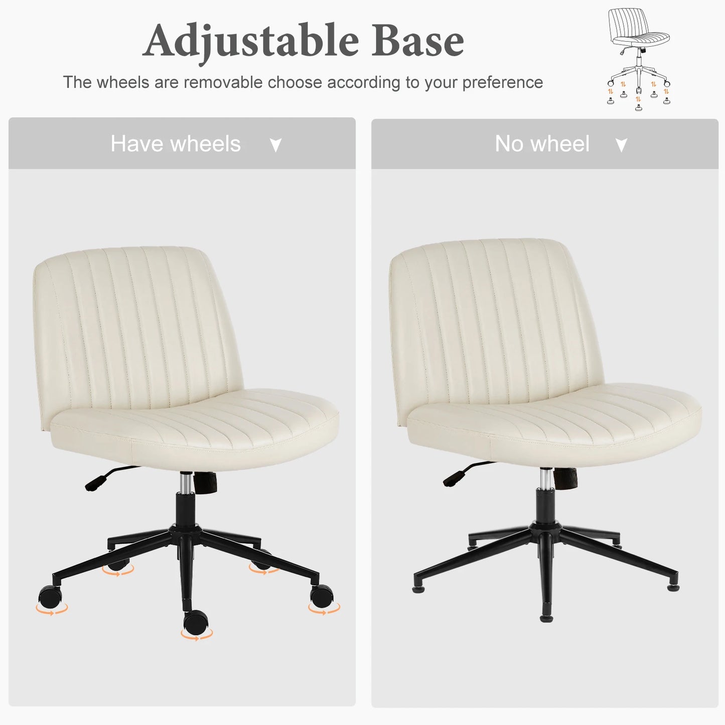JHK Armless Swivel Office Chair With Wheels PU Leather