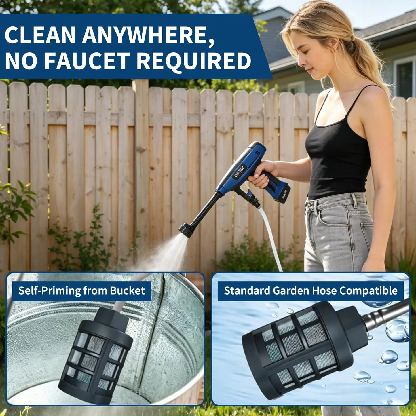HiMISS Cordless Portable Pressure Washer 2 Batteries 6-In-1 Nozzle