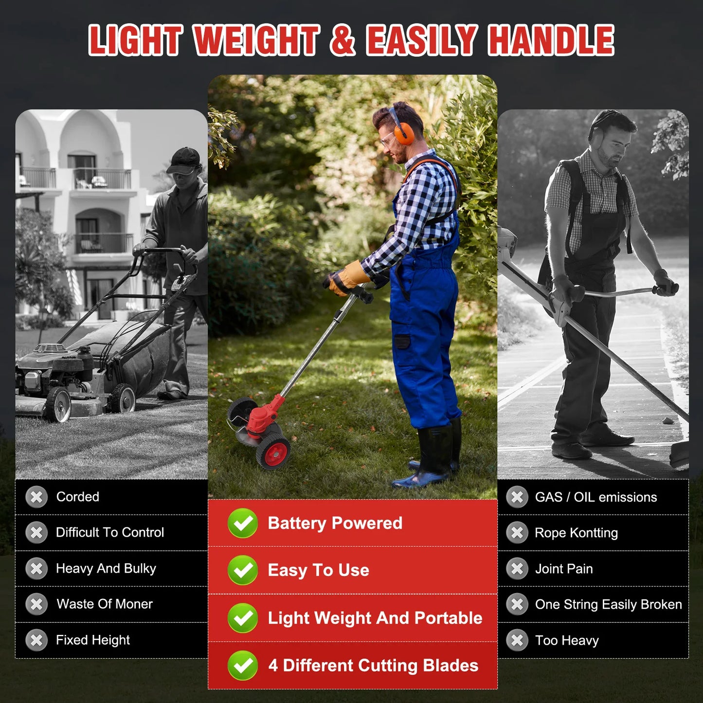 21V Cordless Lawn Mower 3 In 1 Trimmer Foldable Handle