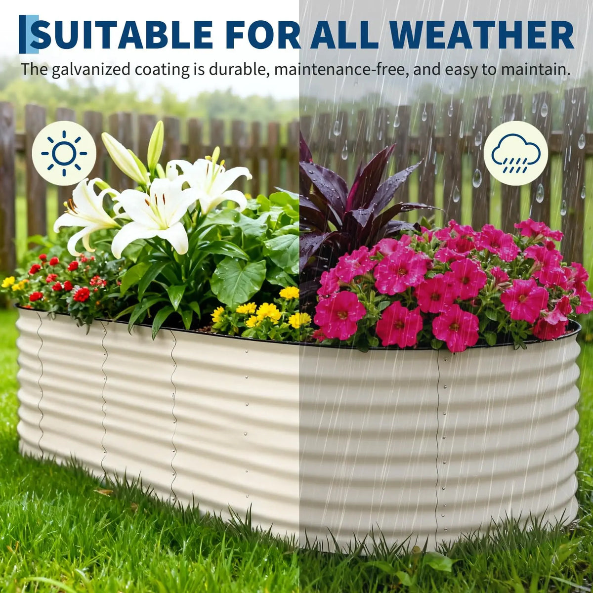 HiMISS Rustproof Galvanized Steel Raised Garden Planter Box Set