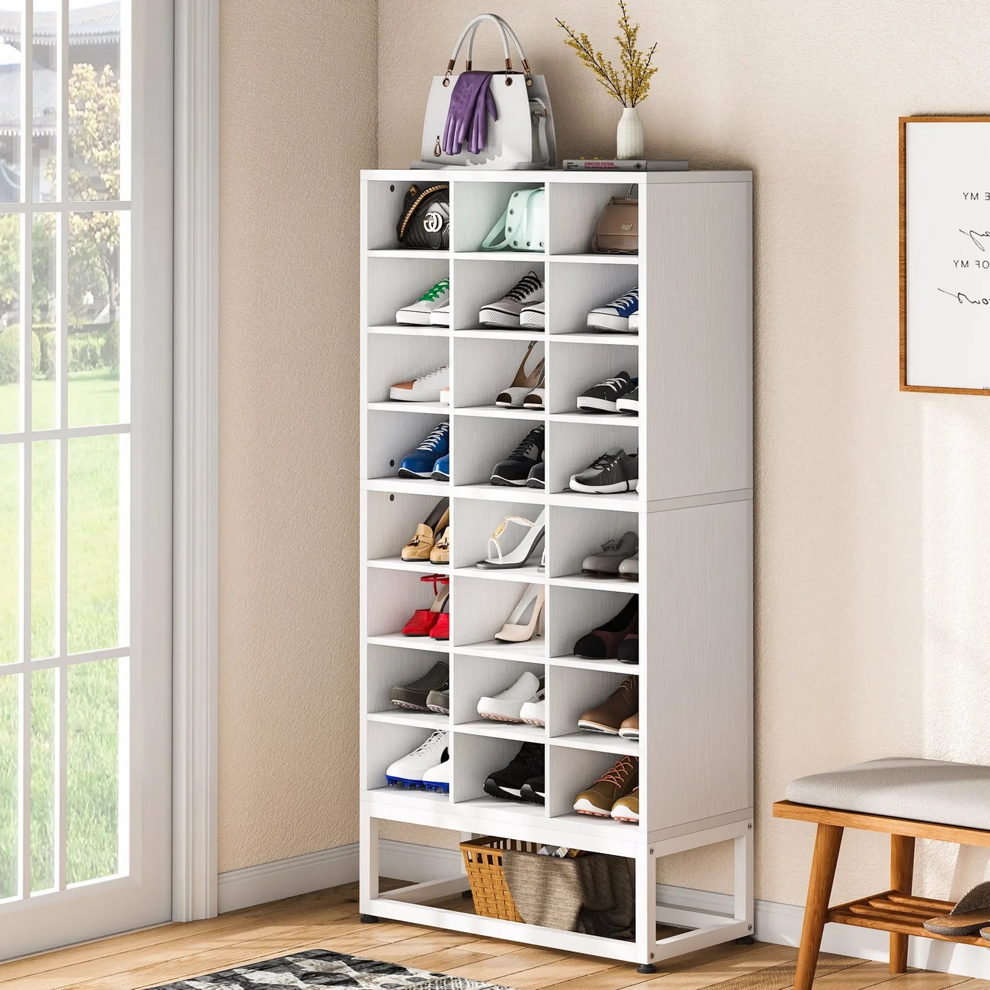 Tribesigns Wooden Shoe Cabinet Display Rack Stand Organizer