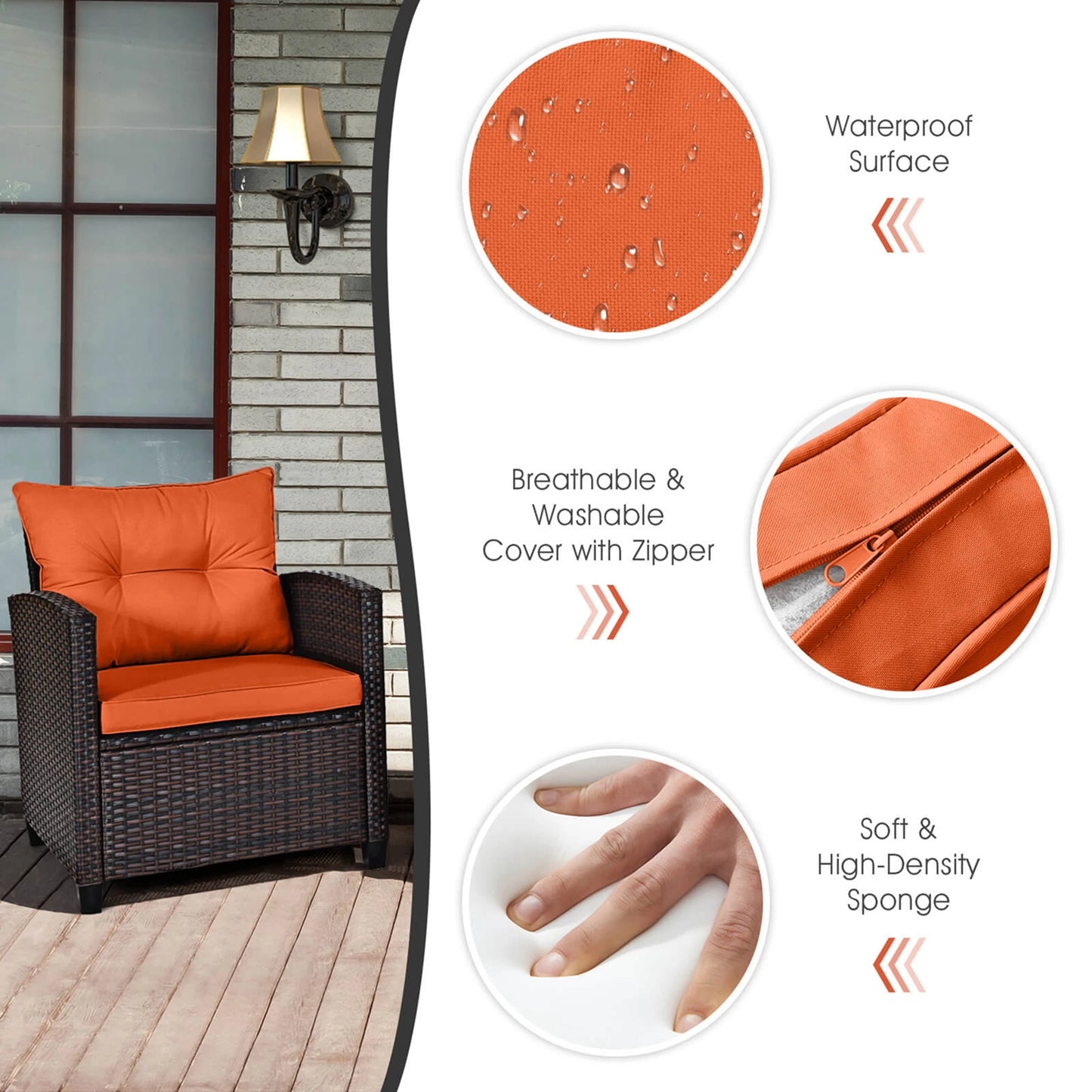 HOMASIS 3-Piece Patio Rattan Furniture Set With Cushioned Conversation Sofa