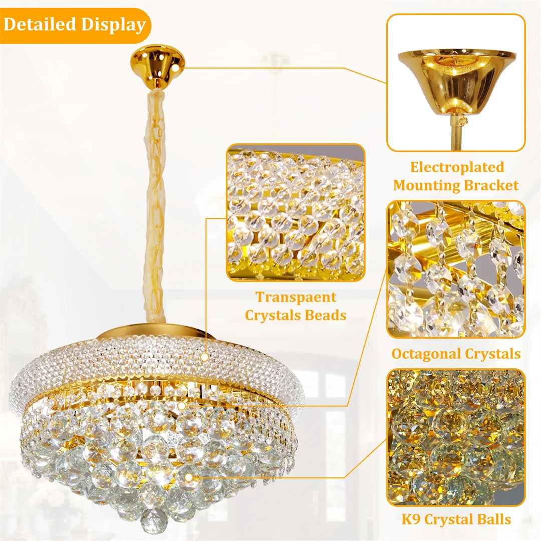 Vrygle Gold Crystal Chandelier Pendant Light With Adjustable Chain