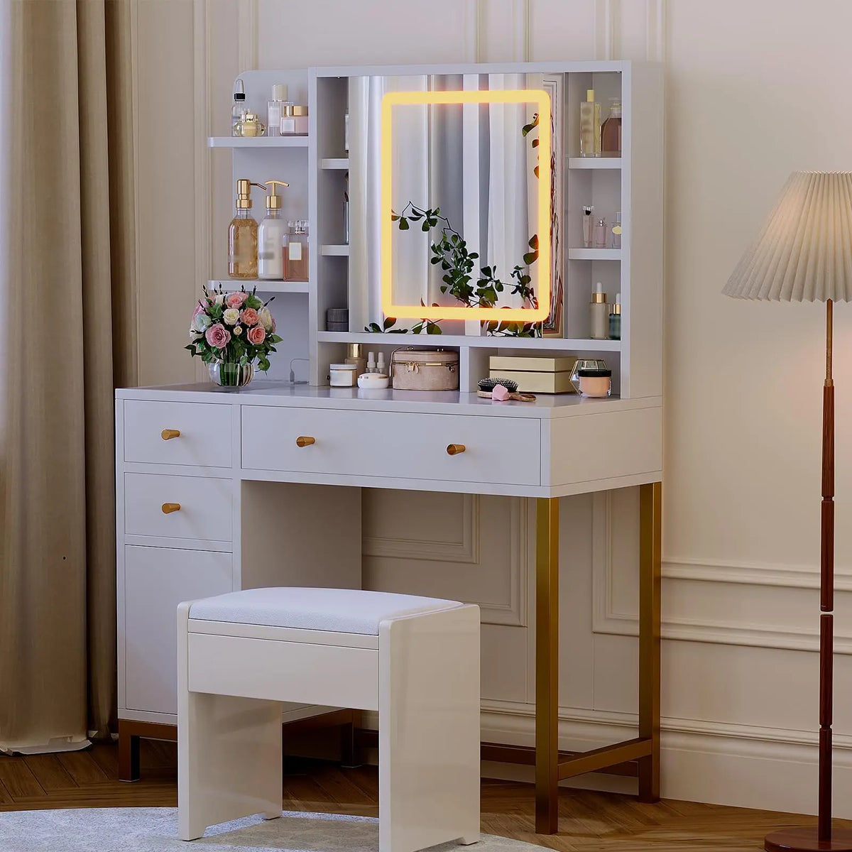 HobbyLane LED Makeup Vanity With Mirror And Storage Cabinet