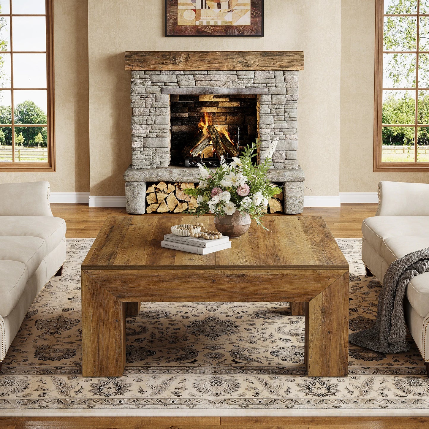 Tribesigns Square Coffee Table With Sturdy Wooden Legs