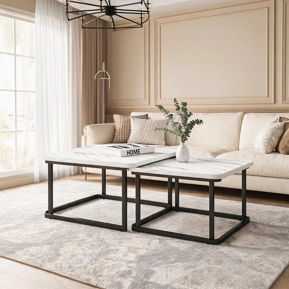 Himiss Fluted Square Nesting Coffee Side Table Set Of Two