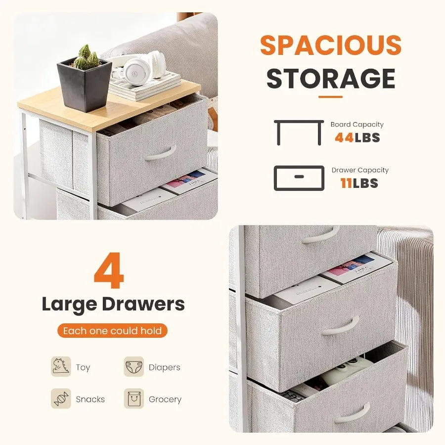 XIUWO Sweetcrispy Nightstand Bedside Table With 4 Fabric Drawers