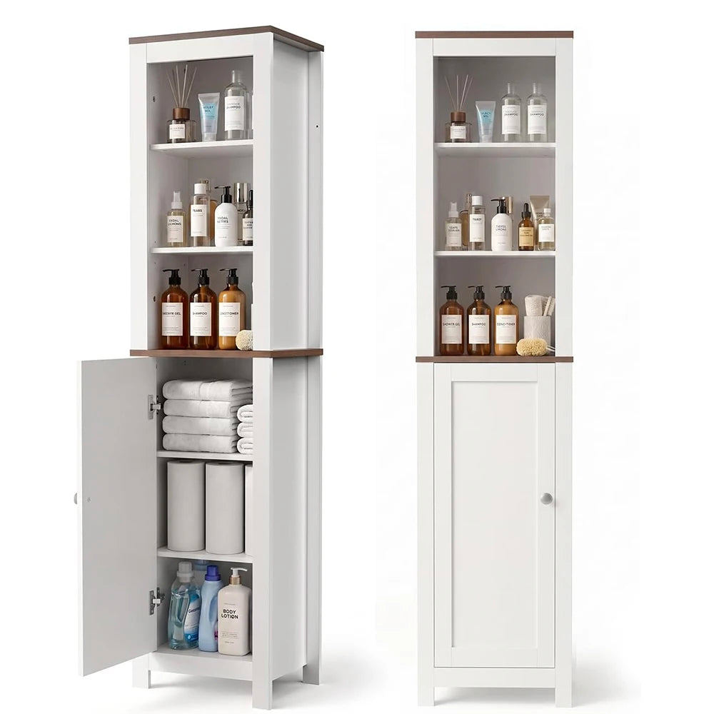 TinyNest Freestanding Wooden Bathroom Storage Cabinet With Adjustable Shelves