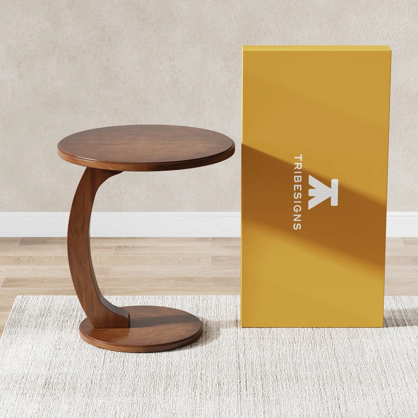 Tribesigns Round C Shaped Wood Side Table Mid Century Design