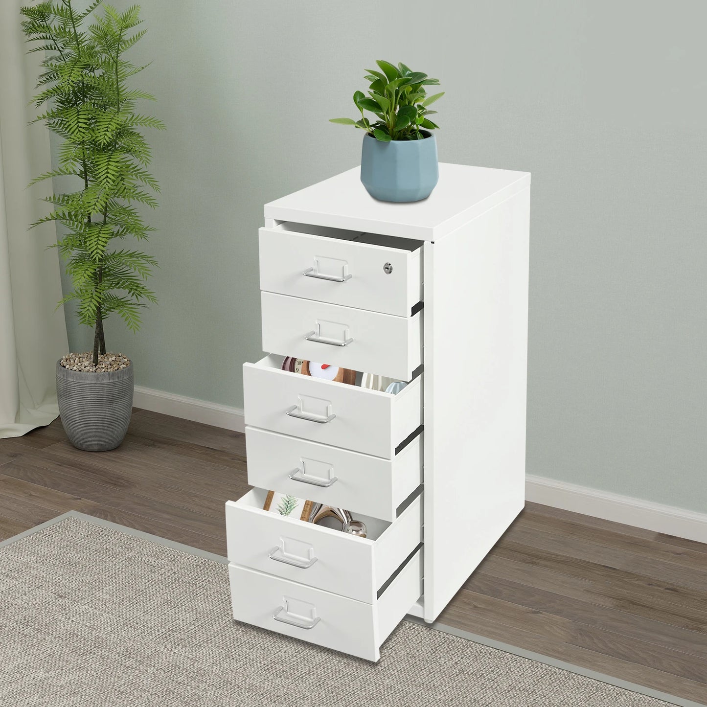 Six Drawer File Cabinet With Lock And Wheels Metal