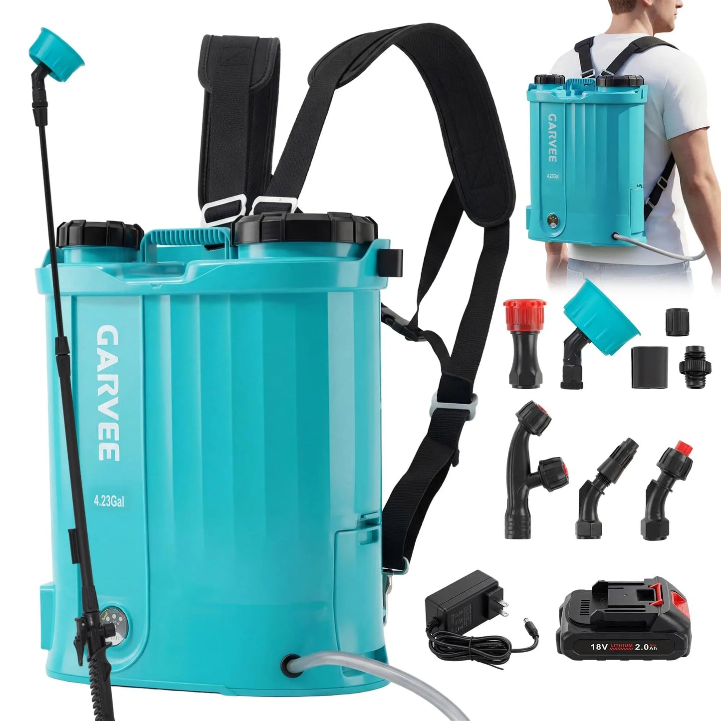 HiMISS Battery Powered Backpack Sprayer 18V With 5 Nozzles