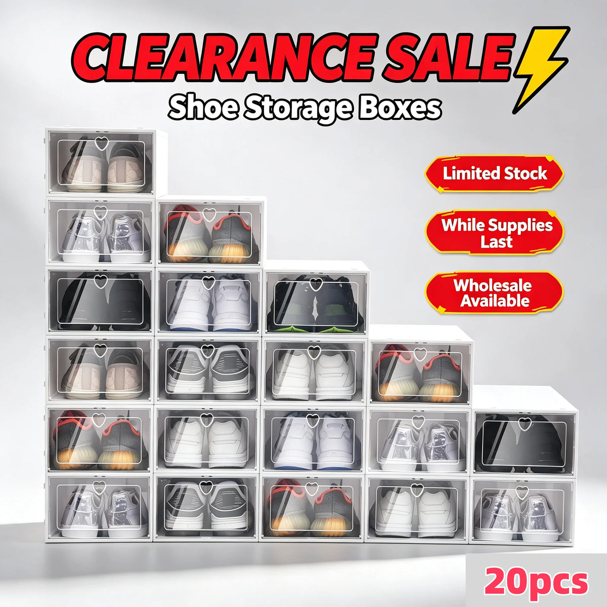 Bymaocar Stackable Shoe Storage Boxes With Side Flap Design