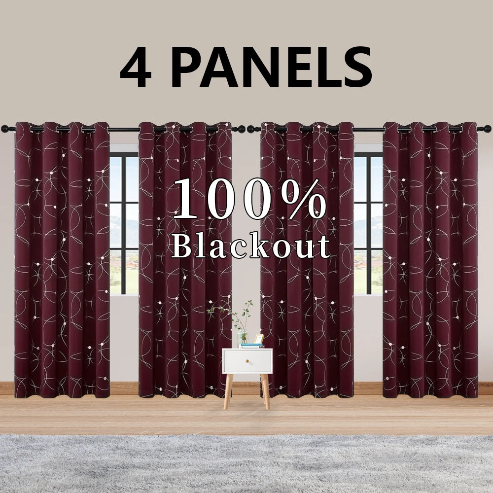 4-Pack Blackout Curtain Panels With Foil Circle Dot Print