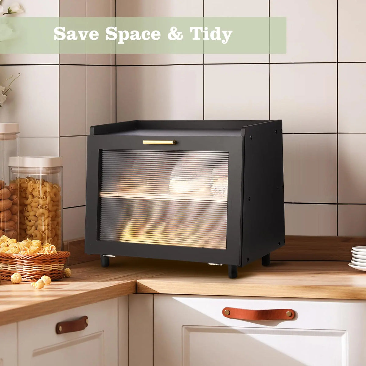Studyset Double Layer Bamboo Bread Box for Kitchen Counter