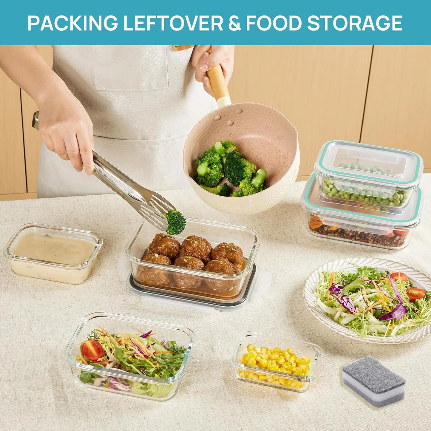 8-Pack Airtight Borosilicate Glass Food Storage Containers Leakproof Stackable