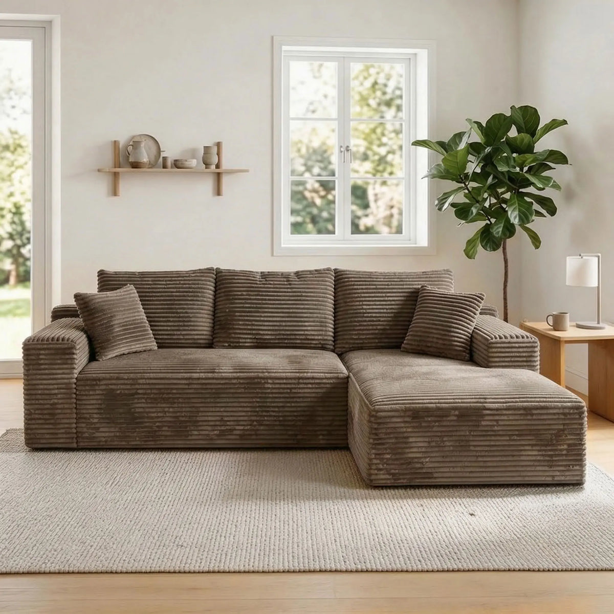 Modern L Shaped Chenille Sectional Couch With Chaise Lounge