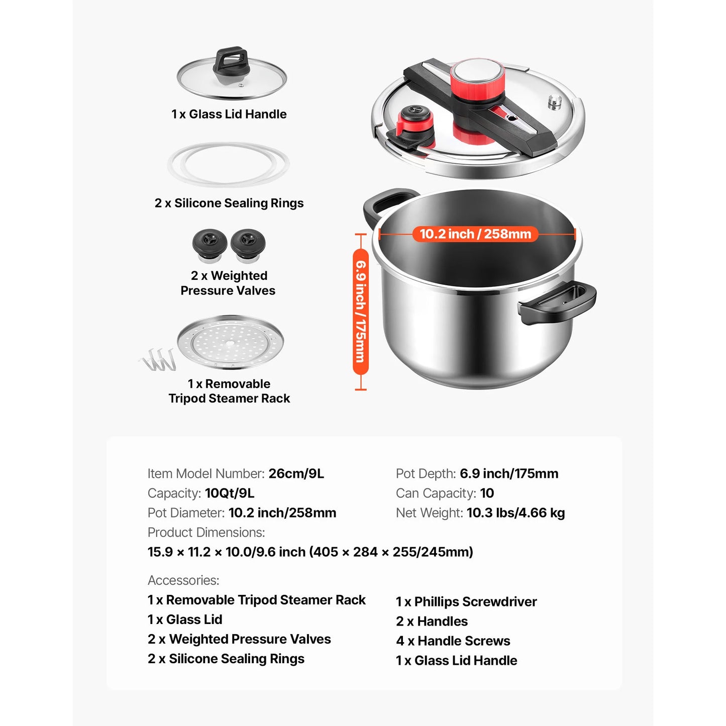 SucceBuy Stainless Steel Pressure Cooker With Steaming Rack Tempered Glass Lid
