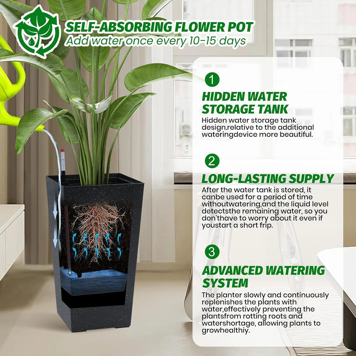 Twister.Ck Rectangular Planters With Drainage Water Monitor For Indoor Outdoor
