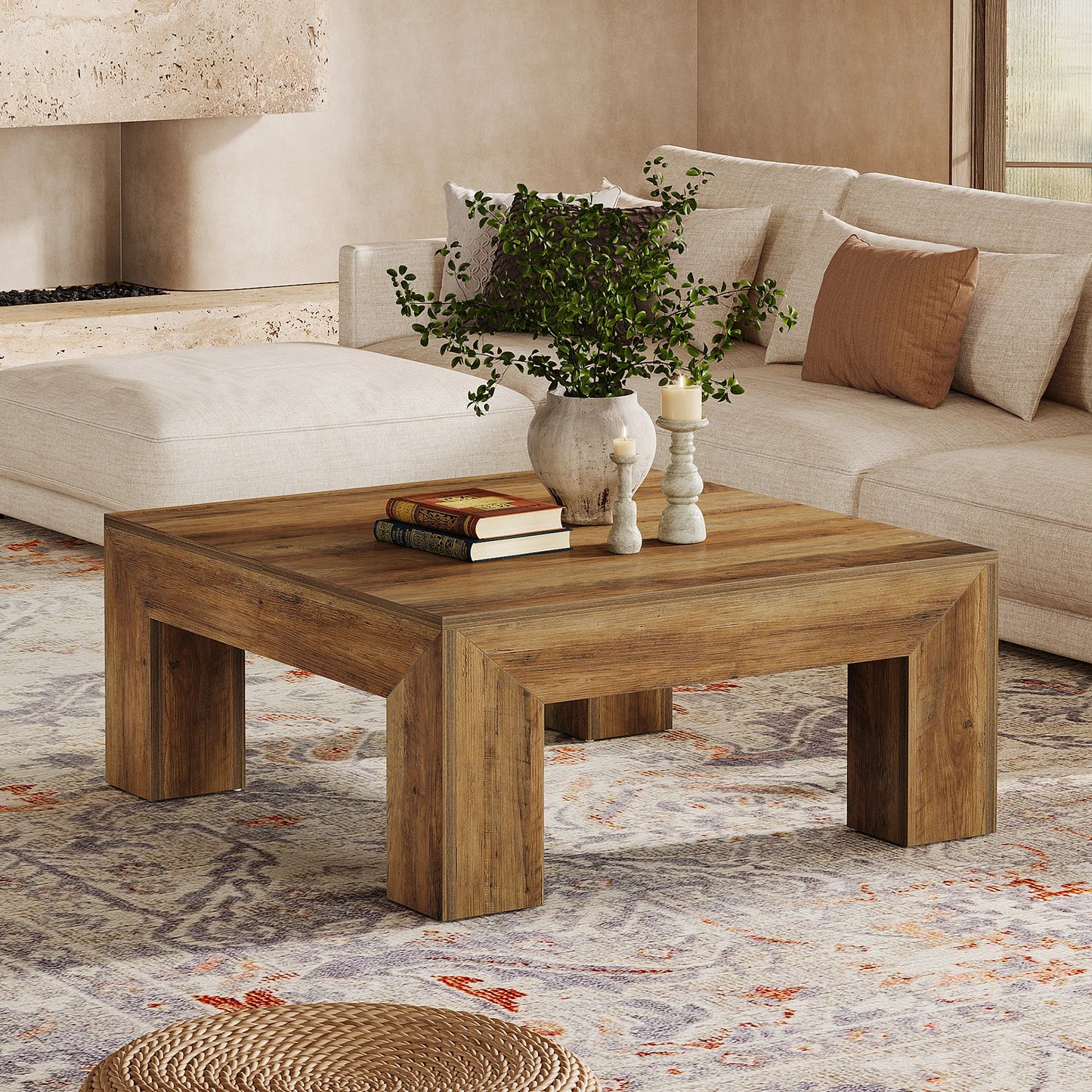 Tribesigns Square Coffee Table With Sturdy Wooden Legs