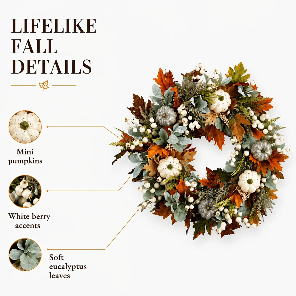 Artificial Peony And Pumpkin Wreath With Leaves And Berries