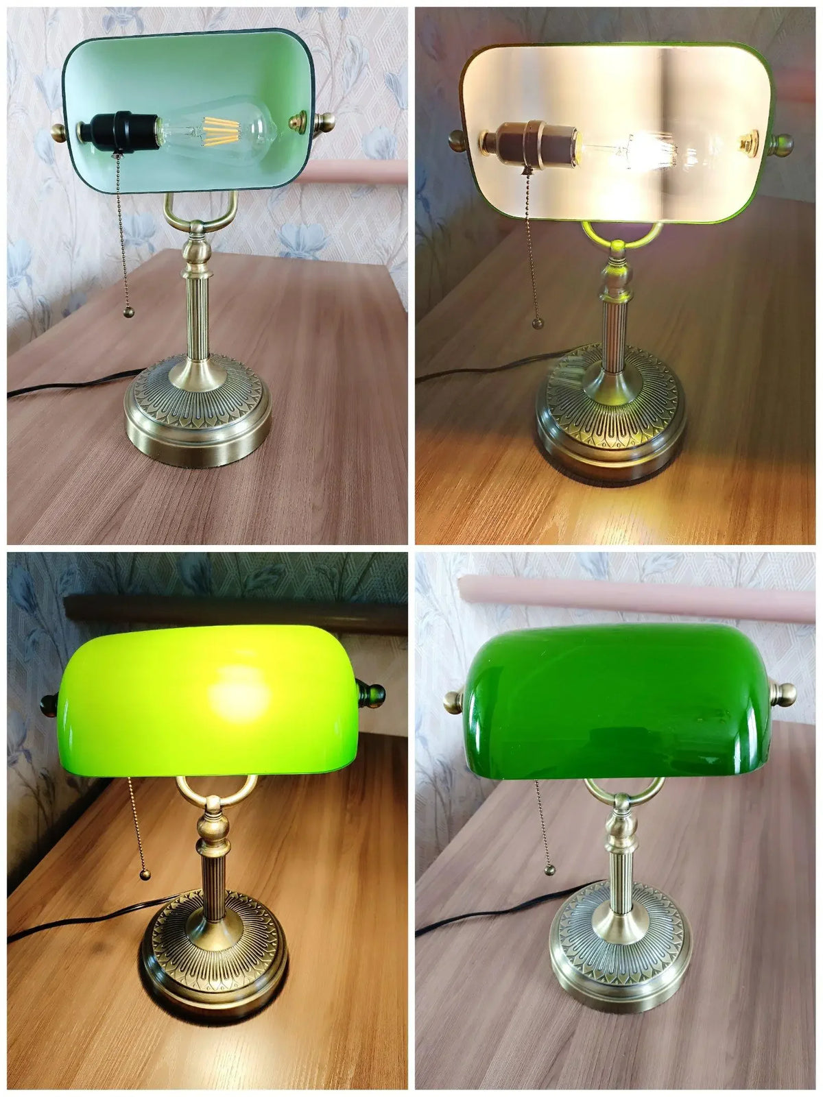Classical Glass And Iron Banker Desk Lamp For Home Office Lighting