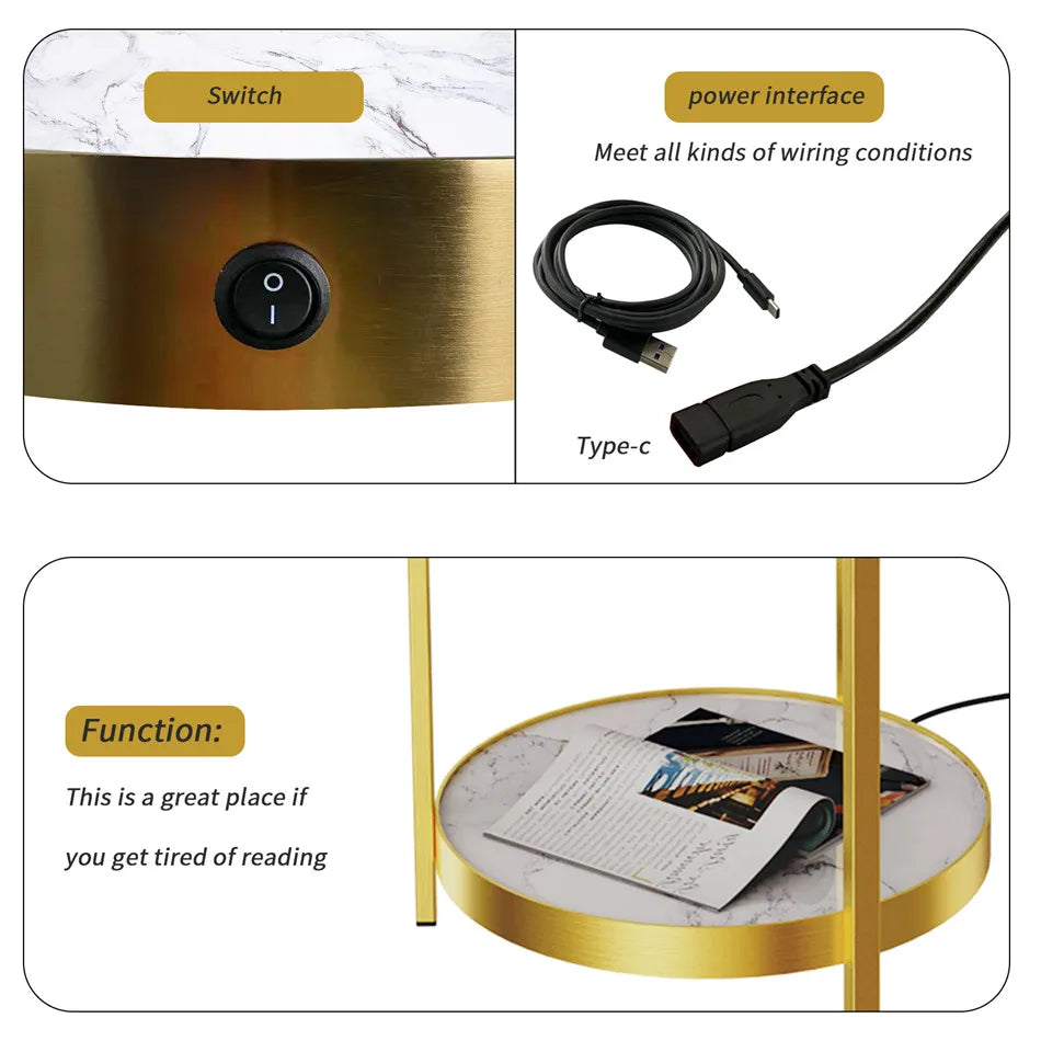 Vrygle Modern 2-Tier Floor Lamp With Storage Table Reading Light