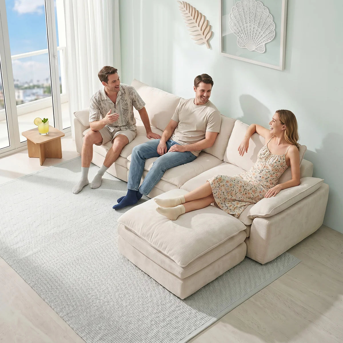 Deep Seat Modular Sofa With L Shaped Cloud Chaise Lounge