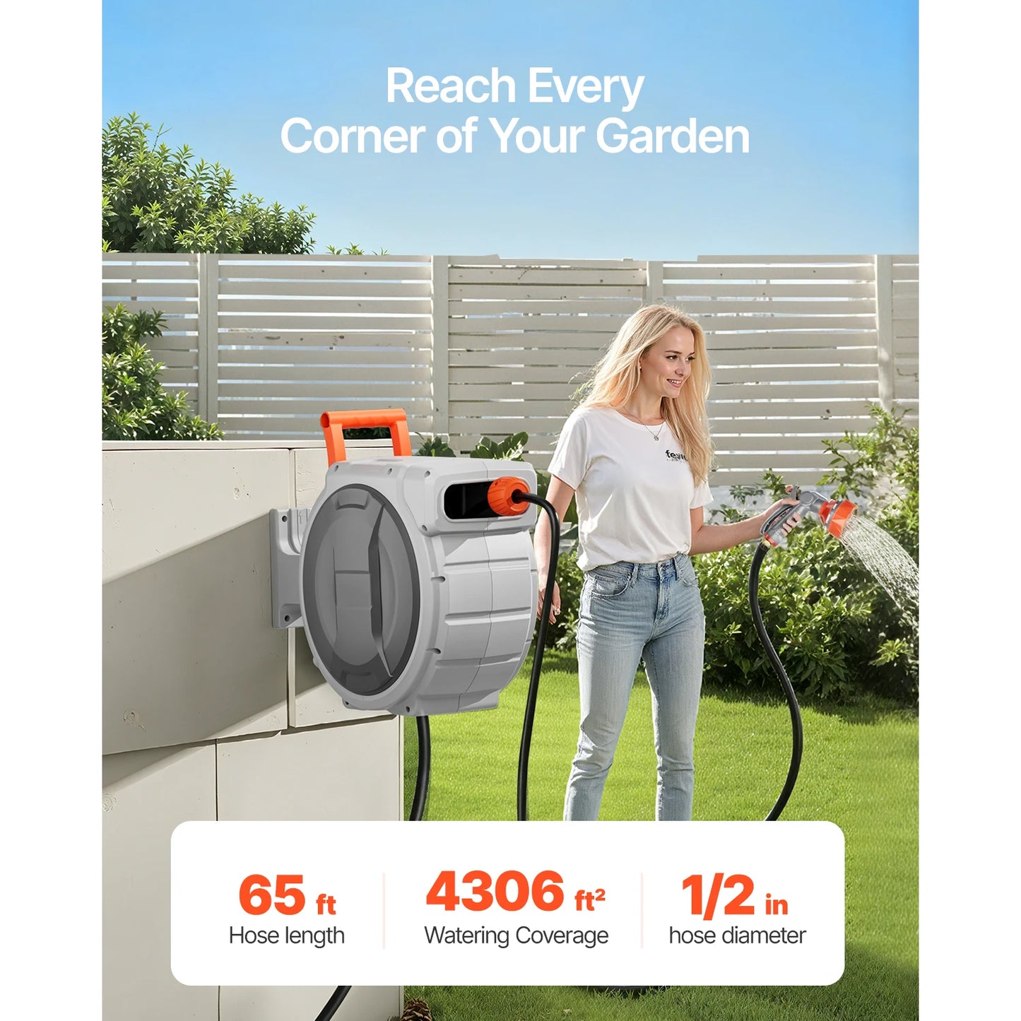 SucceBuy Retractable Garden Hose Reel Wall Mounted With 9-Pattern Nozzle