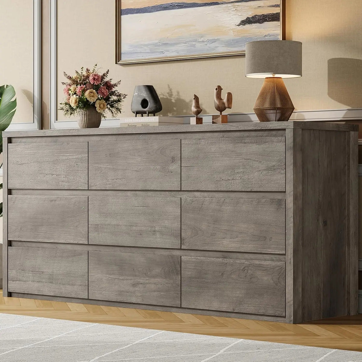 Acekool Modern Wood Nine Drawer Bedroom Storage Dresser