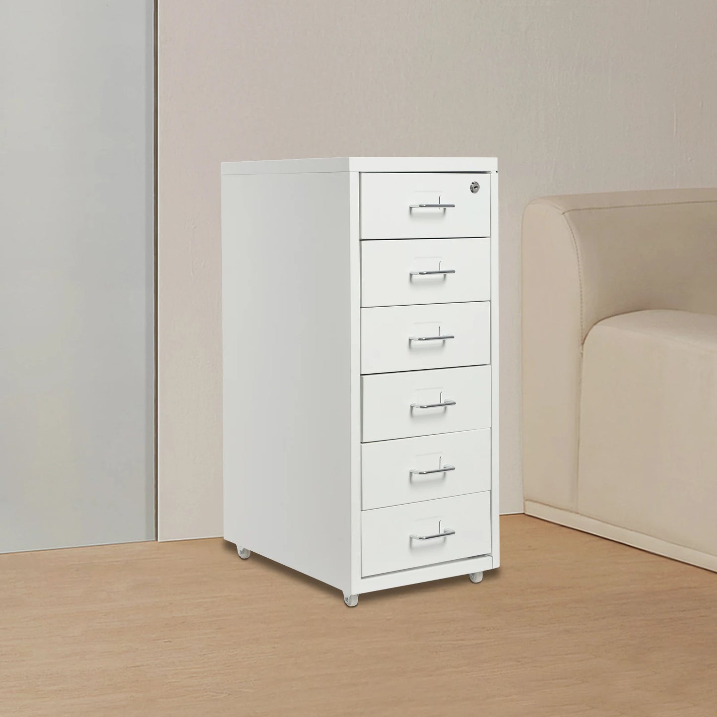 Six Drawer File Cabinet With Lock And Wheels Metal