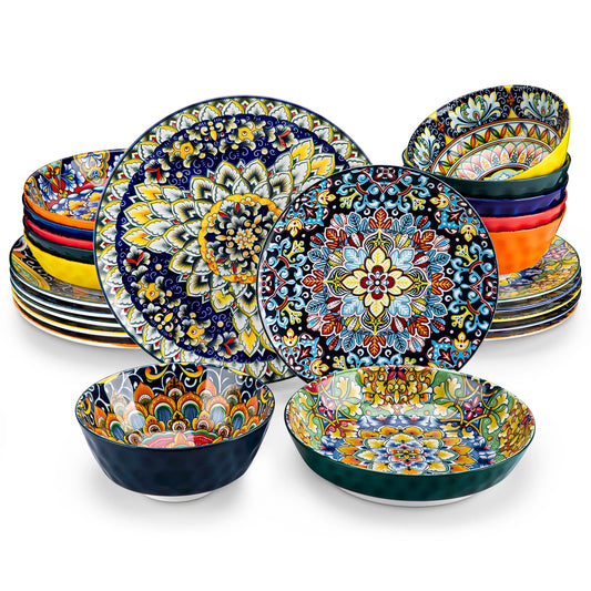 MALACASA 24 Piece Ceramic Dinnerware Set Bohemian Style