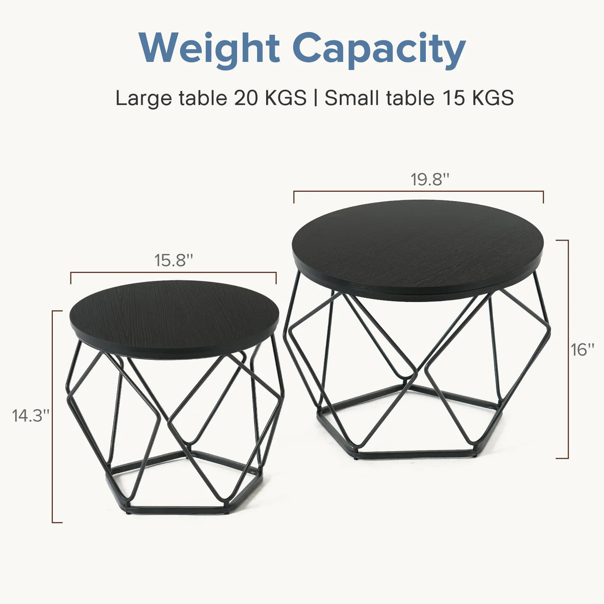 JHK Round Geometric Metal Coffee Table Set With Nesting Tables