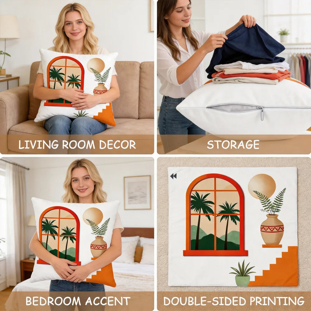 Bohemian Autumn Leaf Sunset Throw Pillow Covers for Home Decor