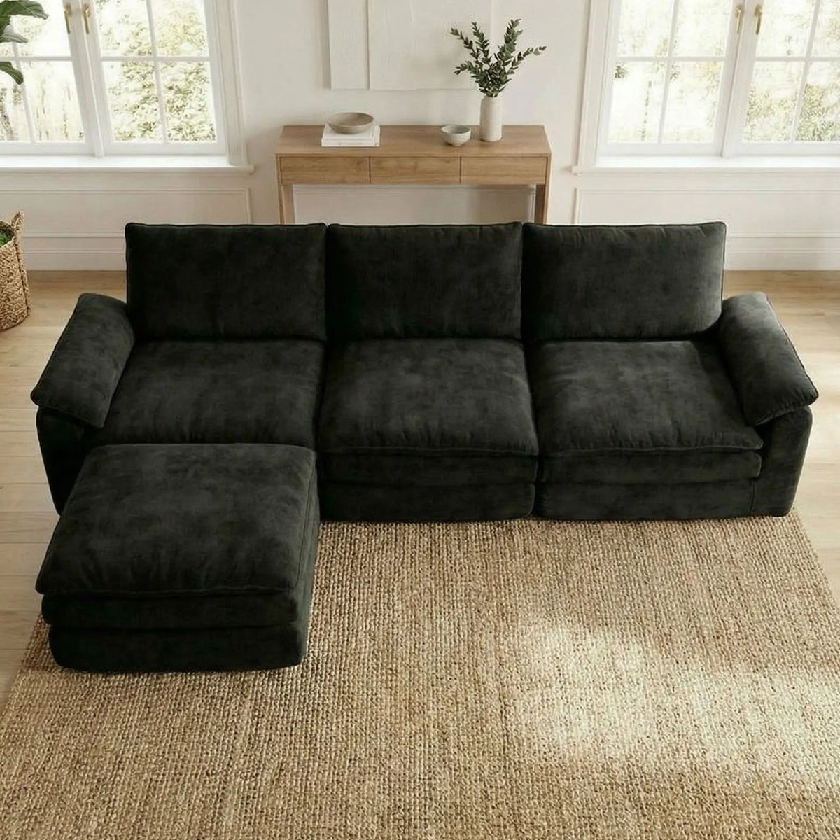Modern L Shaped Chenille Sectional Couch With Chaise Lounge