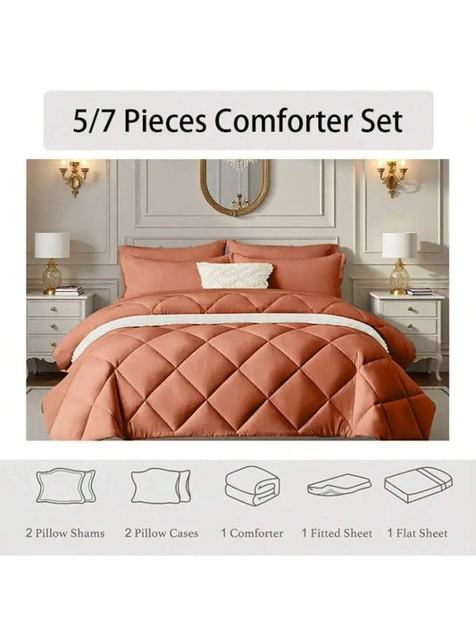 Solid Quilted Comforter Set All Seasons Lightweight Bedding