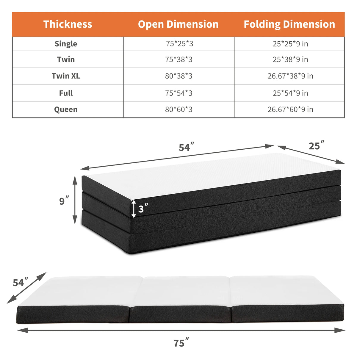 JHK Trifold Memory Foam Mattress With Washable Cover