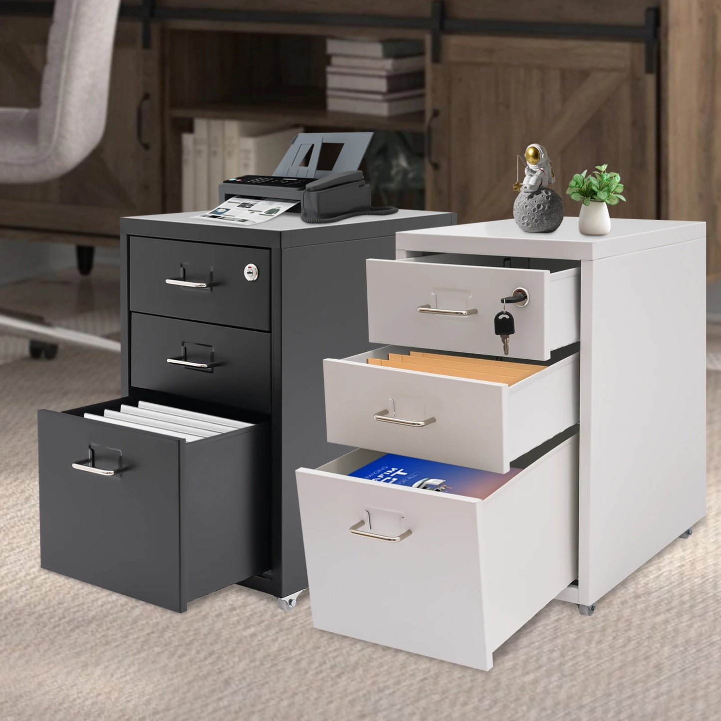 Bymaocar 3 Tier Vertical Metal File Cabinet With Lock Mobile
